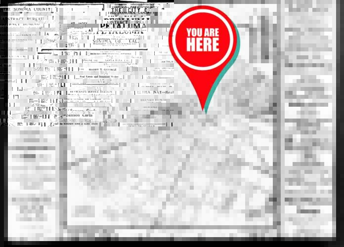 Archival image of the 1940 Petaluma Census Enumeration X MARKS THE ART A vintage map of Petaluma, updated to indicate the approximate location of the Petaluma Arts Center.